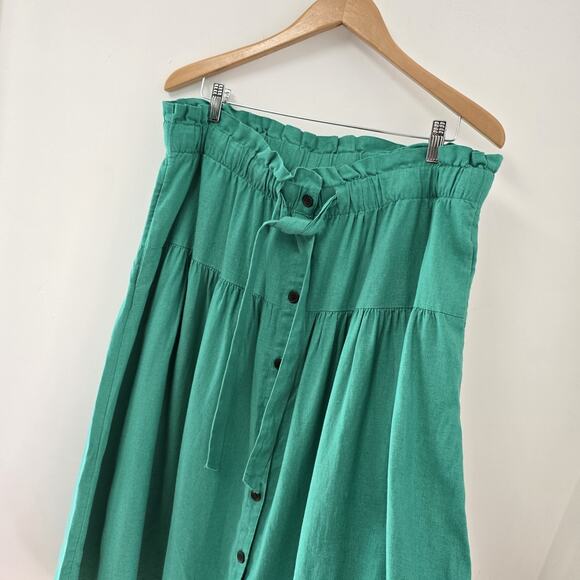 Universal Thread Midi Skirt XL Button Front Pockets Peasant Linen Blend Green - Picture 7 of 10